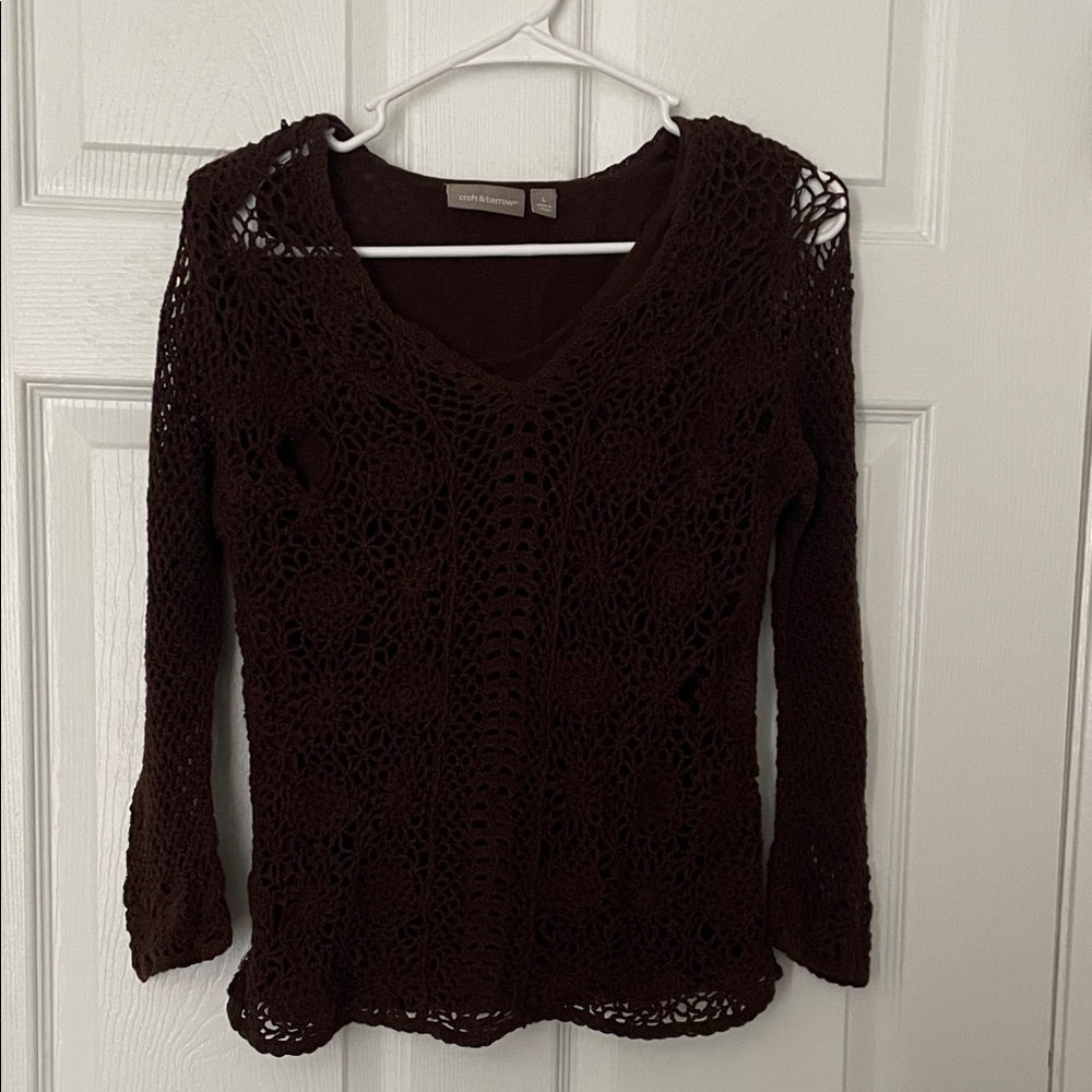 Croft & Barrow Brown Crochet Top